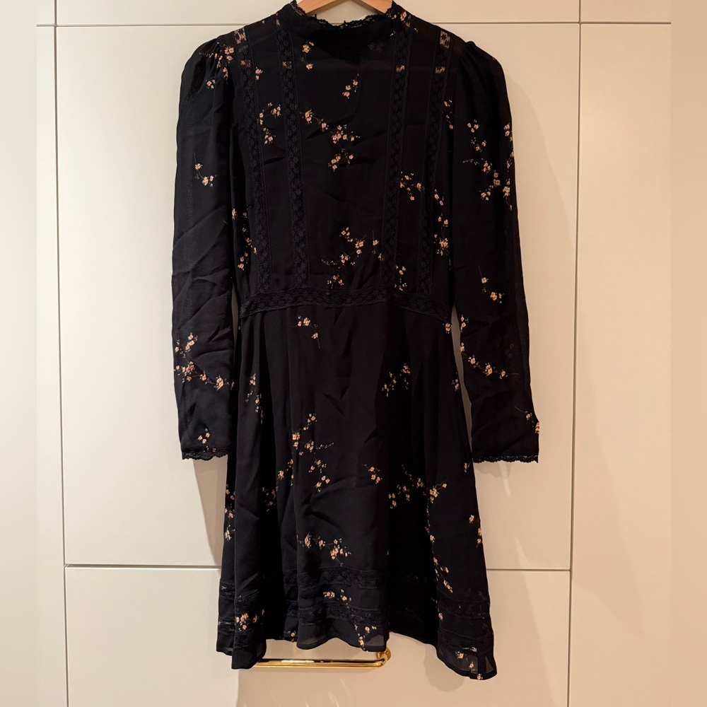 Floral Long Sleeve Navy Dress